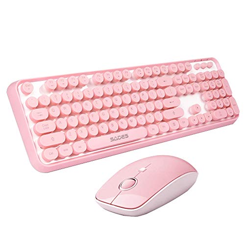 SADES V2020 무선 키보드 and 마우스 Combo,Pink 무선 키보드 with Round Keycaps,2.4GHz Dropout-Free  미국출고 -563076