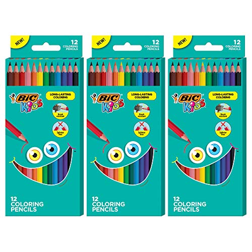 BIC Kids 컬러링 펜슬, 다양한 색상, 12 개입 3 팩 색연필 미국출고 -564144