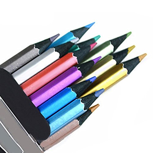 12 색 메탈릭 색연필 모듬 색칠 연필 세트 아트 드로잉 성인용 색칠 공부를위한 나무 그리기 연필 미국출고 -564353