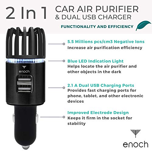 자동차 차량 공기청정기 미국 에녹카 USB카 충전기 2포트 포함 연기 냄새 제거-611950