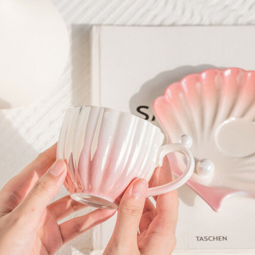 디자인 머그컵 진주 도자기 커피잔 인스타바람잔 소중물컵 티마크