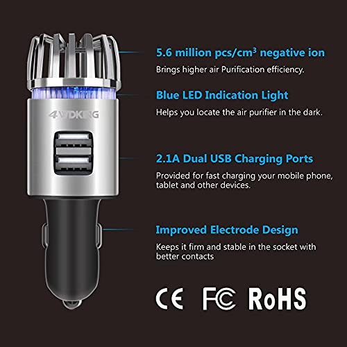 자동차 차량 공기청정기 미국 이오나이저 이중 USB 충전기 12V 플러그인 가젯 냄세 제거-611907