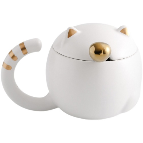 디자인 머그컵 고양이 도자기 컵 센스 뚜껑 스푼 심플 커플
