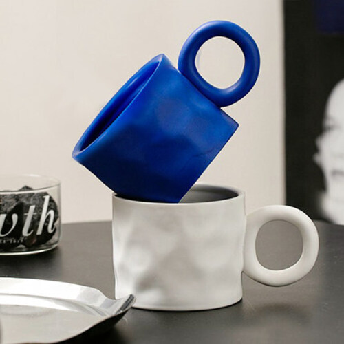 디자인 머그컵 클라인 블루 커피잔 고급 세련된 뚜껑 소소함