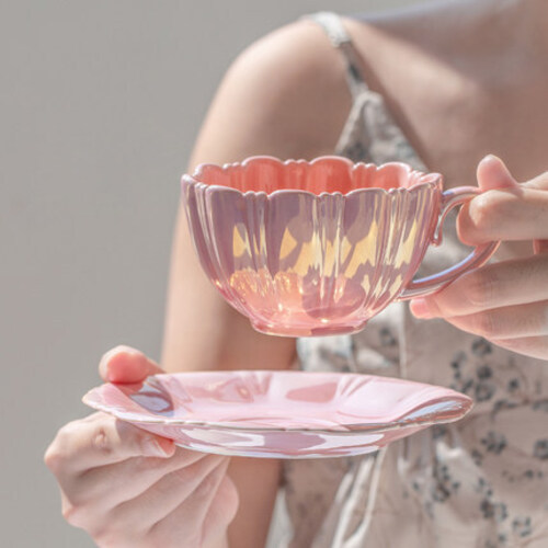 디자인 머그컵 꽃잎 도자기 커피잔 접시 세트 고급 세련된 컵 디자인