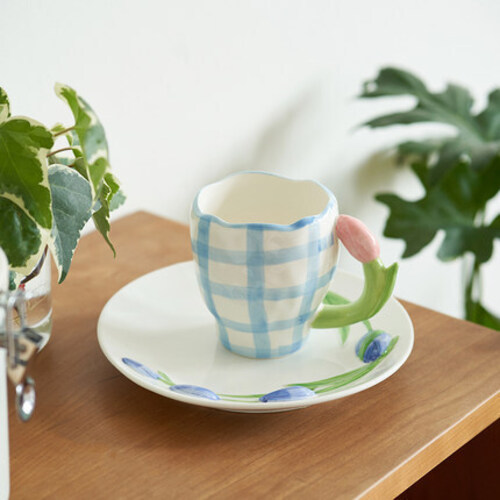 디자인 머그컵 입체 튤립 컵 물컵 도자기 커피 컵 손잡이