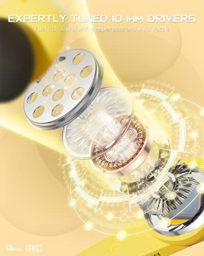 무선 이어버드 미국 이어폰  LED 조명이 있는 45ms 초저지연 블루투스 5.1 방수 옐로우-620384
