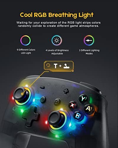 게임 무선 컨트롤러 미국 스위치 9가지 LED 색상 스위치 스위치 라이트 호환 YKOEX Pro 뒤로 버튼 포함-620897