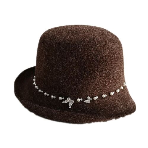 모자 겨울 고품질 양털모자 큐빅 나비 장식 롤업 화분모 패션 벙거지 버킷햇