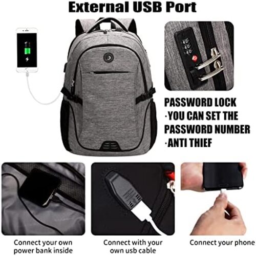 여성용 USB 충전 포트가 있는 SHRADOO 도난 방지 백팩 미국 등산 가방 배낭-626740