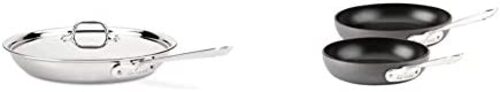 올클래드 미국 주방 D3 스테인리스 조리기구, 뚜껑이 있는 프라이팬 조리기구 세트, 2피스, 블랙-625858