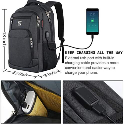 노트북 대형 가방 미국  백팩,비즈니스 여행 도난 방지 슬림 내구성 백팩(USB 충전 포트 포함),여성용 방수-629313