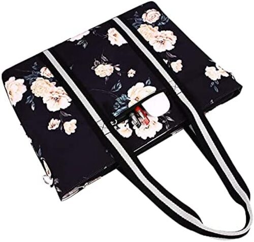 노트북 대형 가방 미국 여성용 MOSISO 토트백(17-17.3인치),캔버스 동백 다기능 블랙-629338