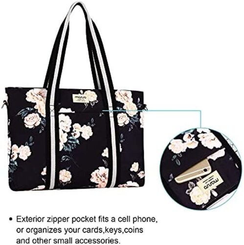 노트북 대형 가방 미국 여성용 MOSISO 토트백(17-17.3인치),캔버스 동백 다기능 블랙-629338