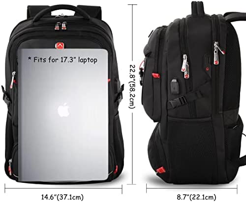 신학기 가방 미국 백팩 여행 남성 17.3인치 노트북 수납 USB 충전 포트 남성 여성, 블랙-630400