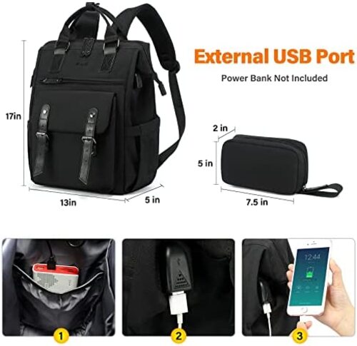 신학기 가방 미국 백팩 LOVEVOOK 노트북 수납, USB 충전 포트가 있는 방수 , 15.6인치 블랙-630381
