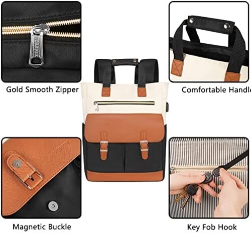신학기 가방 미국 백팩 컨버터블 토트 여성, USB 충전 포트가 있는 15.6인치 슬림 노트북 수납 경량, 와이드 탑-630323