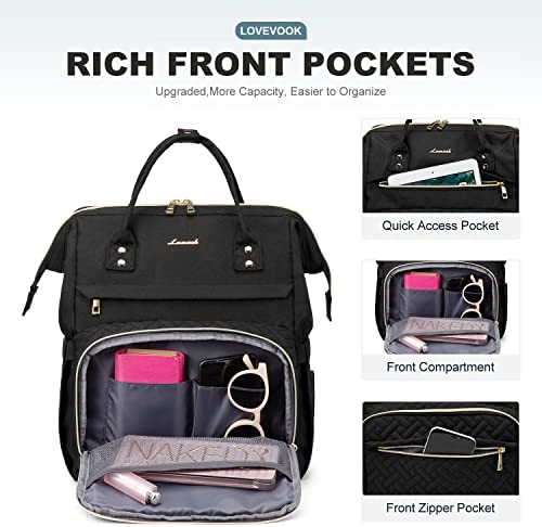 신학기 가방 미국 백팩 여성을 위한 LOVEVOOK 노트북 수납, USB 포트가 있는 15.6인치 노트북 수납, 블랙-630366