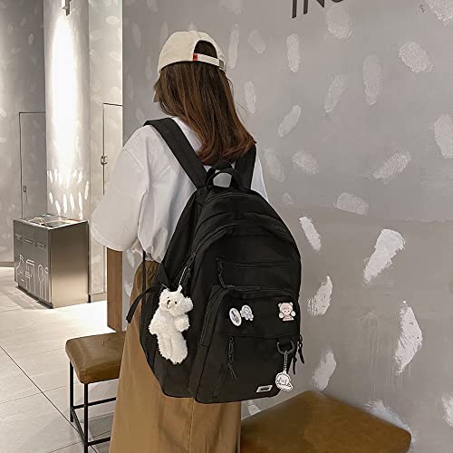 신학기 가방 미국 백팩 틴 걸스 프레피, 패션 빅 학생, 멀티 포켓 캔버스 블랙-630404