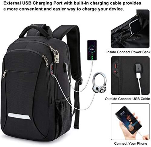 신학기 가방 미국 백팩 남성용 XQXA, USB 충전 헤드폰 포트 여행용 노트북 수납, 15.6인치 노트북 수납 블랙-630385