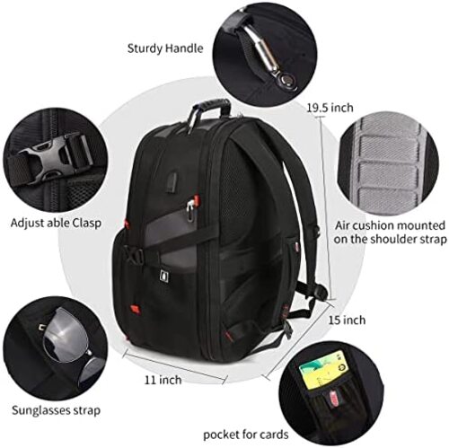신학기 가방 미국 백팩 슈라두 엑스트라 라지 50L 여행용 노트북 수납, USB 충전 포트가 있는 17인치 노트북 수납 Black-630354