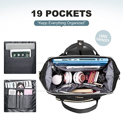신학기 가방 미국 백팩 여성을 위한 LOVEVOOK 노트북 수납, USB 포트가 있는 15.6인치 노트북 수납, 블랙-630366