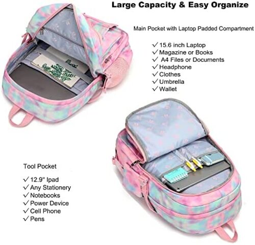 신학기 가방 미국 백팩 Hidds 여성용 노트북 수납 16인치 스쿨백 도난 방지 여행 데이팩 대형 타이다이 핑크-630342