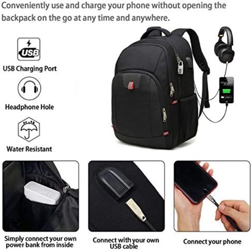 신학기 가방 미국 백팩 여행용 노트북 수납, USB 충전 포트가 있는 남녀를 위한 엑스트라 라지 17인치 노트북 수납-630363