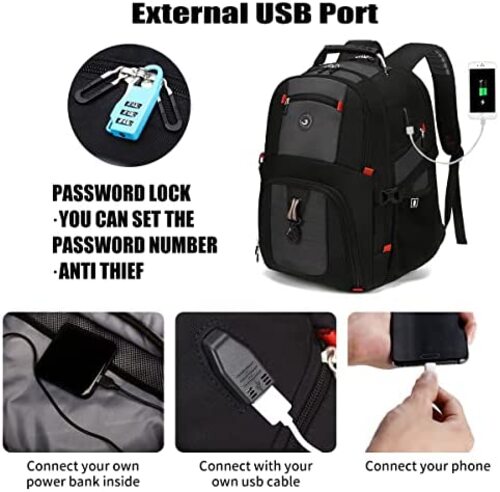 신학기 가방 미국 백팩 슈라두 엑스트라 라지 50L 여행용 노트북 수납, USB 충전 포트가 있는 17인치 노트북 수납 Black-630354