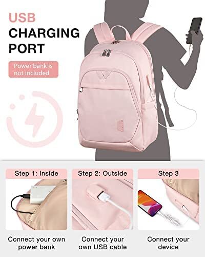 신학기 가방 미국 백팩 BAGSMART 여성용 노트북 수납 15.6인치 USB 충전 포트가 있는 핑크-630356