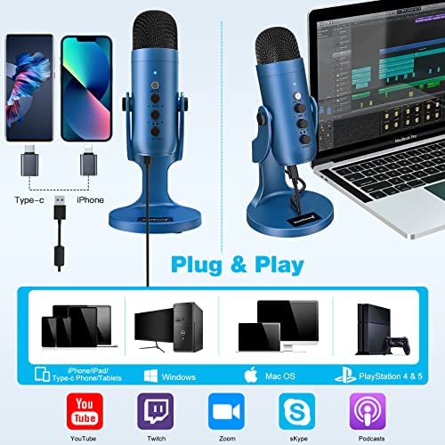 유튜브 방송 마이크 미국 Zeal Sound USB, PC/노트북/폰/PS4/5/컴퓨터용 콘덴서 게이밍, 번개-630552