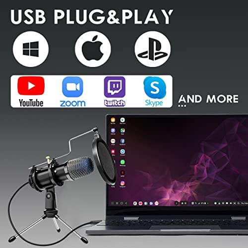 유튜브 방송 마이크 미국 PC용 USB 로폰 Cardioid 콘덴서 로폰 게임용 녹음 MIC와 삼각대 스탠드-630554