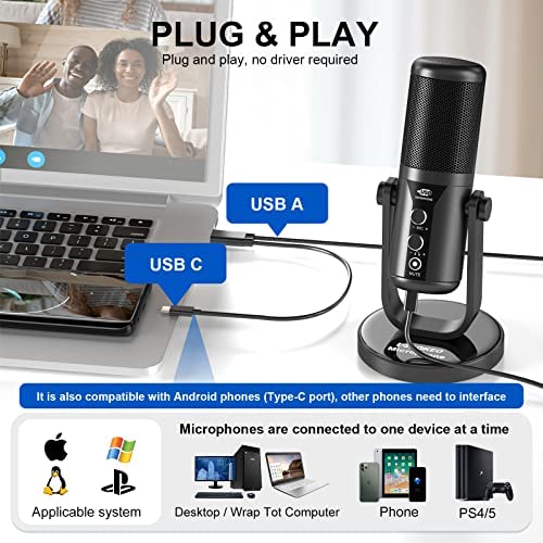 유튜브 방송 마이크 미국 PC/노트북/폰/PS4/5용 Aokeo USB 콘덴서 게임, 헤드폰 출력-630697