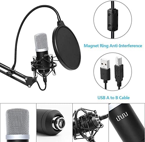 유튜브 방송 마이크 미국 uhuru USB Recording Microphone 키트(192kHz/24bit, 붐 암, 쇼크 마운트-630568