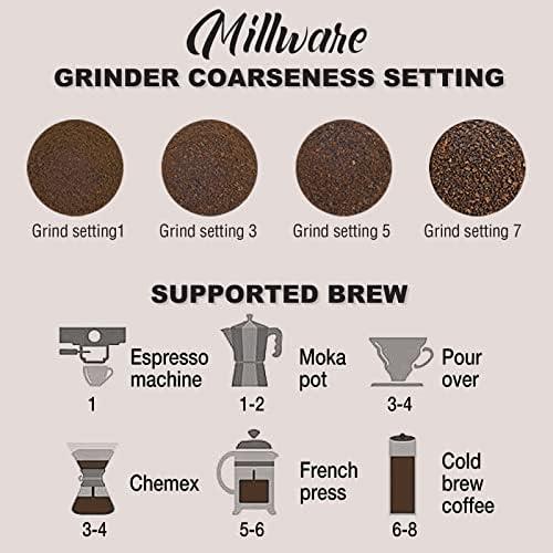 커피 그라인더 미국 밀웨어 수동 세트 8개 조절 가능 조잡도, 에스프레소 원뿔 버, 프렌치 프레스-631753