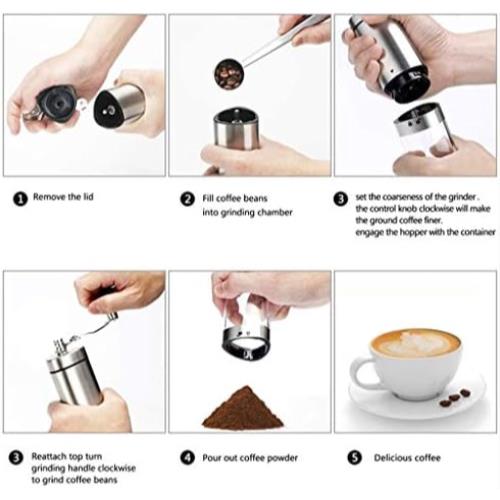 커피 그라인더 미국 QARNBERG 핸드 조정 가능한 조잡도 세트가 있는 수동 휴대용 작동 연마기-631929