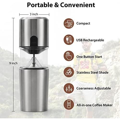 커피 그라인더 미국 전기 버 분쇄기, 휴대용 싱글 서브 제조기(절연 여행용 머그컵 포함), 소형 분쇄기(멀티 )-631748