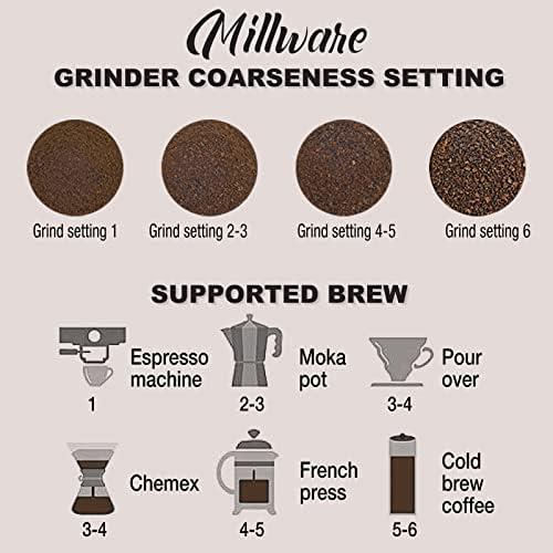 커피 그라인더 미국 MILLWARE 수동 세트 6개 조절 가능 조잡도, 에스프레소 원뿔 모양 핸드 밀-631760