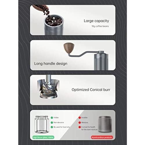커피 그라인더 미국 수동 분쇄기 휴대용 고품질 분쇄 알루미늄 및 비주얼 빈 수납 G4-631954