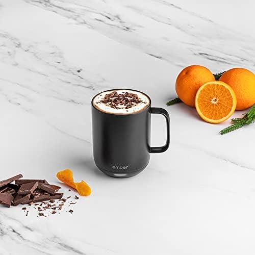 커피 그라인더 미국 엠버 온도 조절 스마트 머그 2, 14온스, 블랙, 80분. 배터리 수명 앱 제어 가열식 개선된 디자인-631744