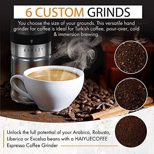 커피 그라인더 미국 HAIYUECOFEE 수동 (6개 조정 가능한 조잡도 설정 포함), 에스프레소 원두용 세라믹-631775