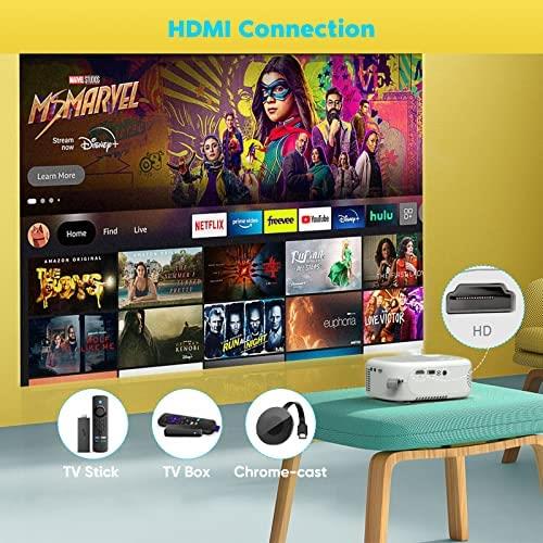 휴대용 미니 빔 프로젝터 미국 PRSHE 8000루멘, iOS, 안드로이드, Windows용 풀 HD 1080P 지원 휴대용 야외 영화, TV 스틱 HDMI