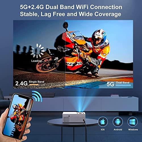 휴대용 미니 빔 프로젝터 미국 WiFi 및 블루투스 4K 지원 네이티브 1080P, FUDONI 5G 350 ANSI 고 루멘 휴대용