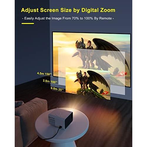 휴대용 미니 빔 프로젝터 미국 BIGASUO 야외 영화 블루투스 5.0 - 디지털 줌 기능이 있는 네이티브 1080P