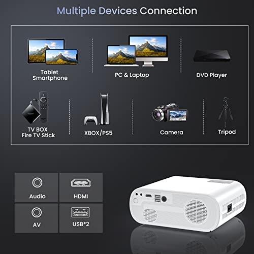 휴대용 미니 빔 프로젝터 미국 HOMPOW, 스피커 포함 네이티브 1080P 풀 HD 블루투스 노트북, 스마트폰, TV 스틱