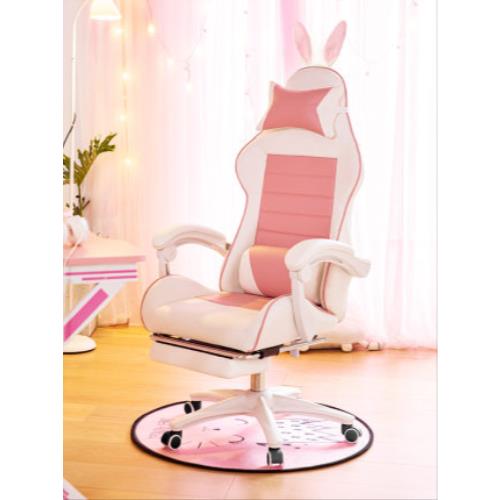 컴퓨터 화장대 화이트 의자 e스포츠 누울 수 있는 게임 스트레이트 캐스터 핑크 소녀