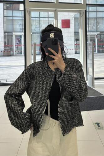 트위드 자켓 가을 여성복 코트 노카라 숏 루즈핏 캐주얼
