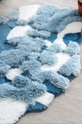 북유럽 에일리언 카펫 침실 침대옆 담요 문 매트 블루 입체