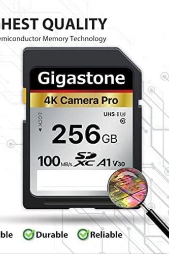 기가스톤 256GB SD 카드, 4K 카메라 프로, A1 V30 SDXC 메모리 카드 미국-638241