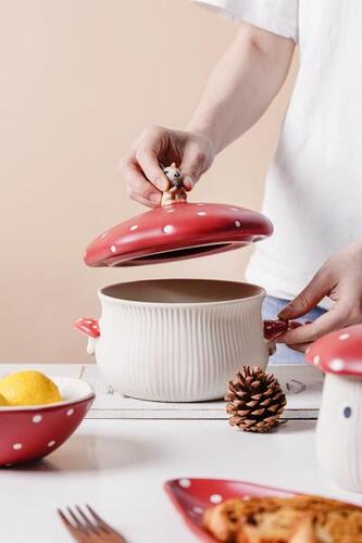 디자인 엔틱 카페 머그컵 붉은버섯 식기 뚜껑 달린 물컵 주전자 밥그릇 면그릇